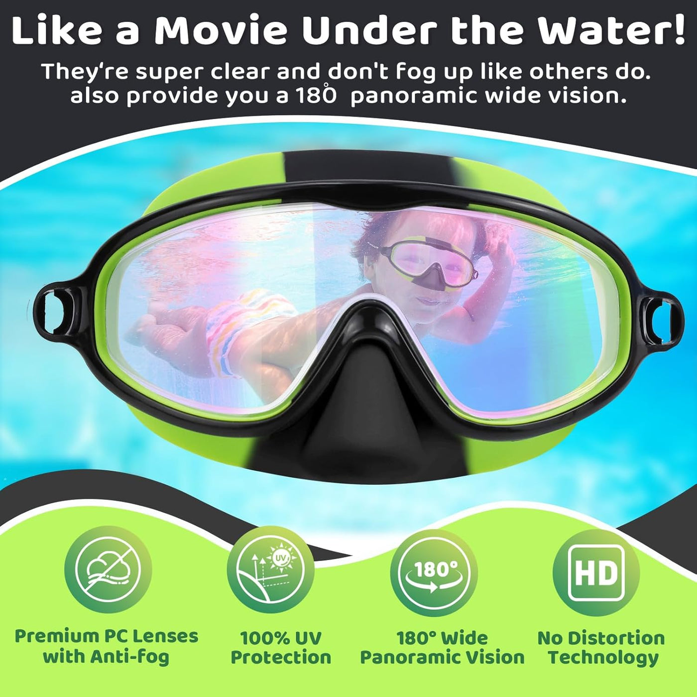 1+1 Gratis | AquaShield™ - HD-Großrahmen-Schwimmbrille für Kinder