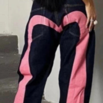 Damen Baggy Jeans mit auffälligem Print und Streetwear-Design – Modische Freizeitjeans