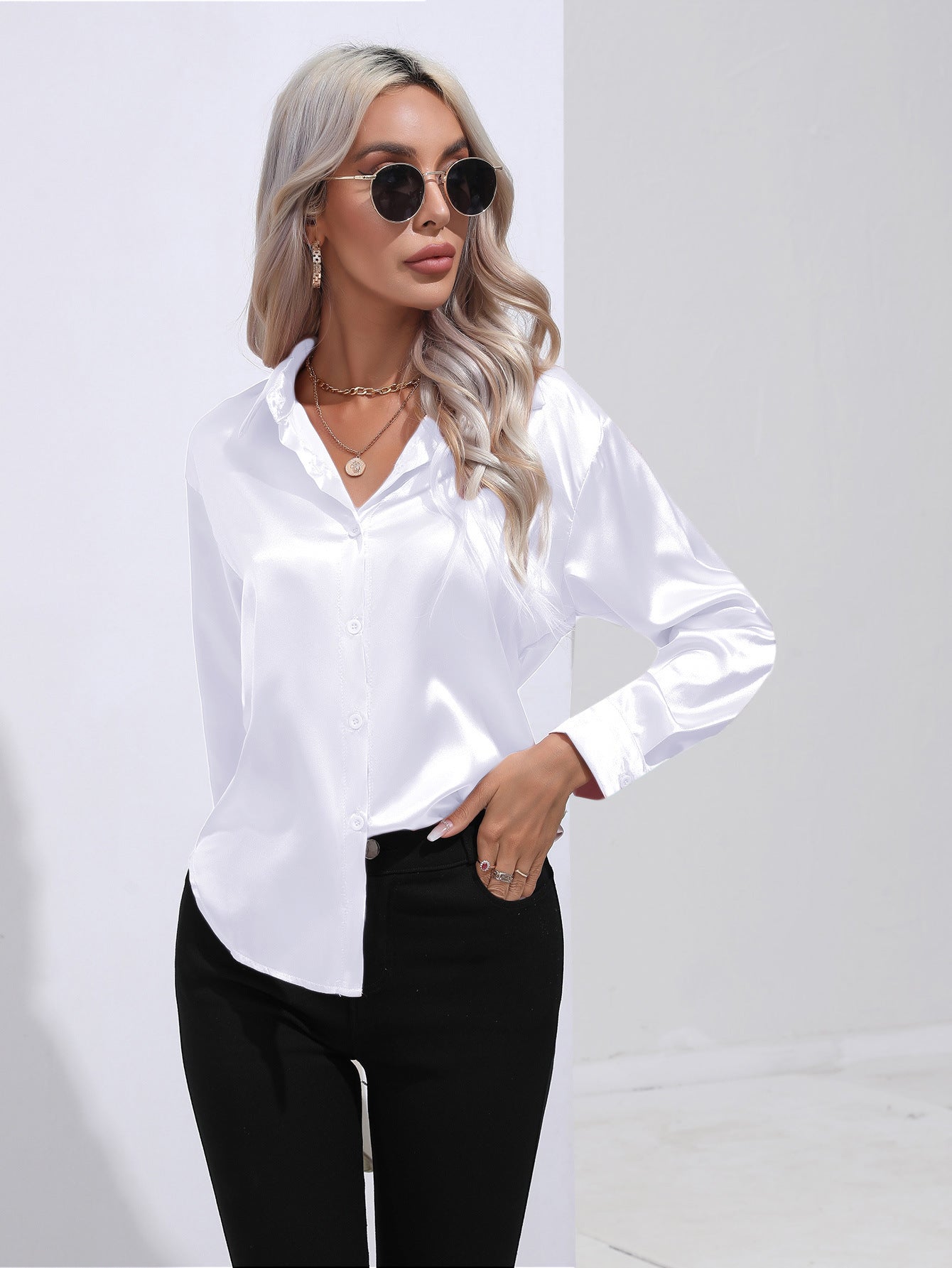Damen Satinbluse Elegant Klassisch Büro & Festliche Anlässe