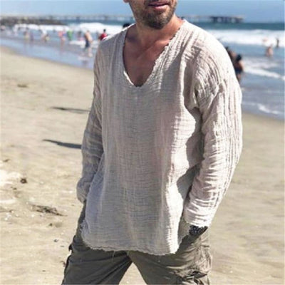 Christopher – Lässiges Shirt mit fransigem Rundhalsausschnitt in uni