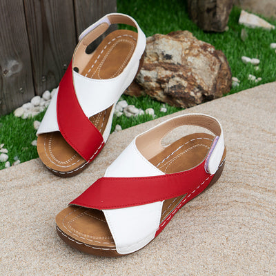 Jessica – Sommer Wedges Sandalen mit farbblockiertem Kreuzriemen Design