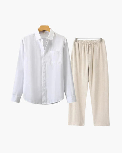 Christopher | Lange Ärmel Hemd & Hose Zweiteiliges Leinen-Set Herren-Sommer-Outfit