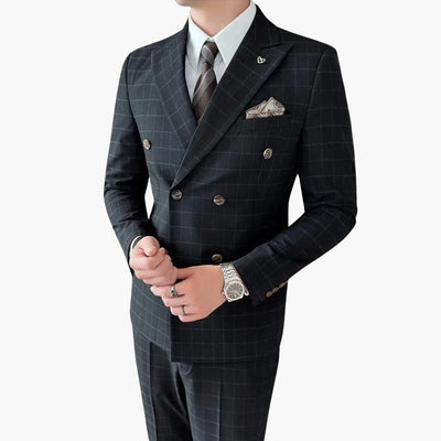 Herren Anzug dreiteilig mit Karomuster und Reverskragen