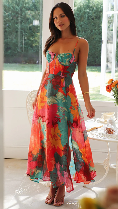 Kaitlyn – Stilvolles Sommer Kleid Mit Blumen Drucken Und Trägern