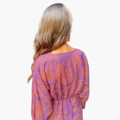 Midikleid für Damen - Blumenmuster, Langarm & V-Ausschnitt