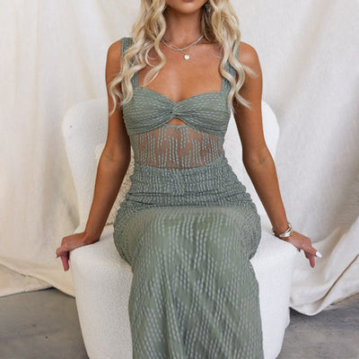 Megan – Langes Kleid mit Jacquard-Muster und Spitze