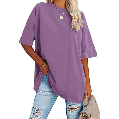 Leanne – Lockere Kurzarmoberteil mit überschnittenen Schultern und Rundhalsausschnitt