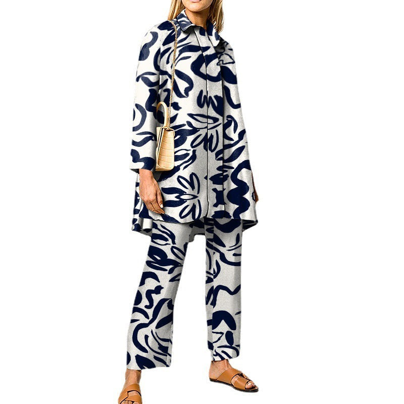 Damen Zweiteiler Set mit 3D-Muster – Eleganter Freizeit-Look für Alltag und Büro