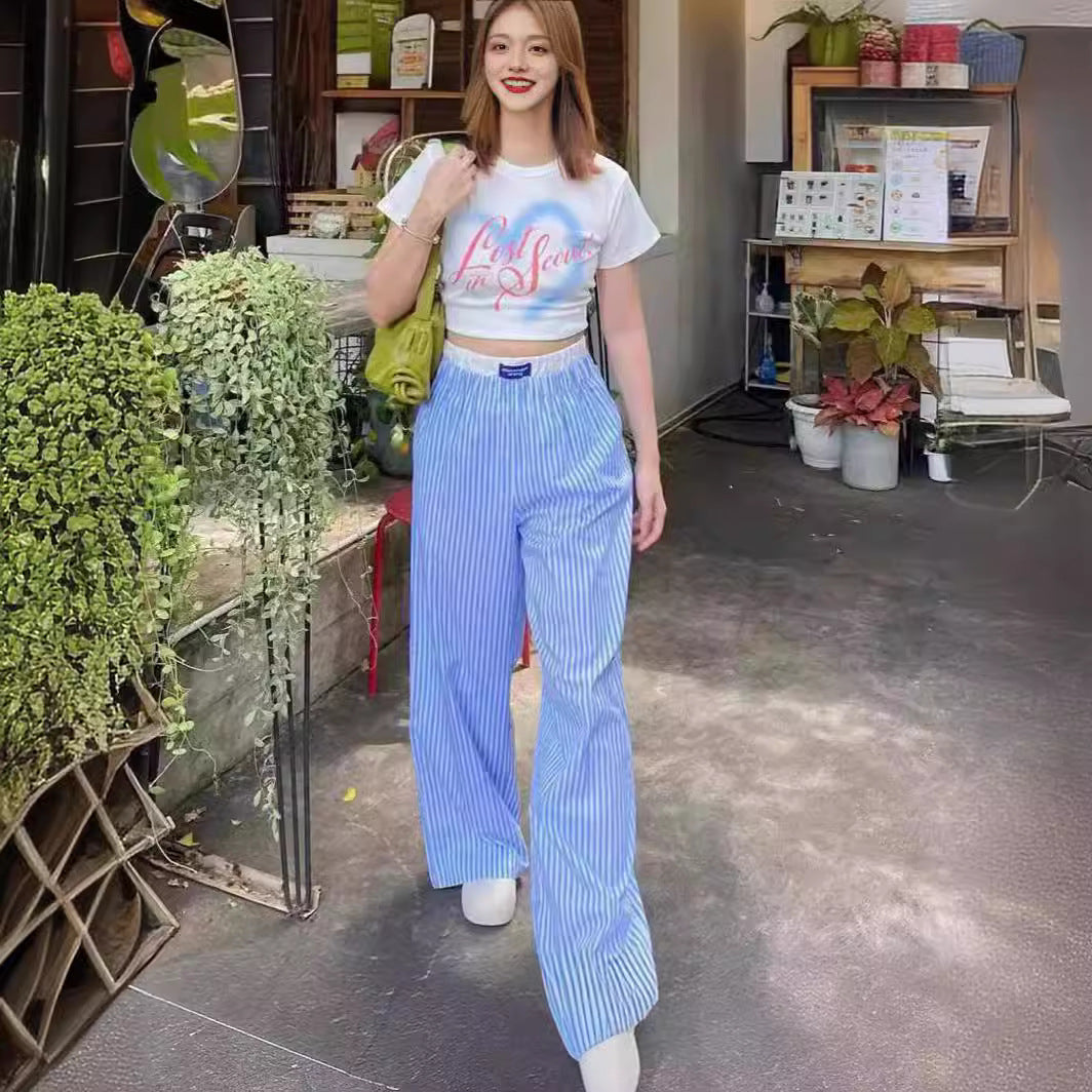 Nicole – Breite Bequeme Hose mit vertikalen Streifen und elastischem Bund