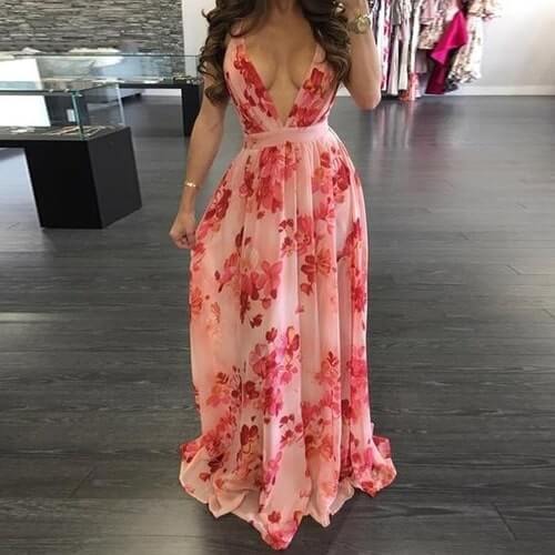 Tracy – Wunderschönes Chiffonkleid mit tiefem V-Ausschnitt