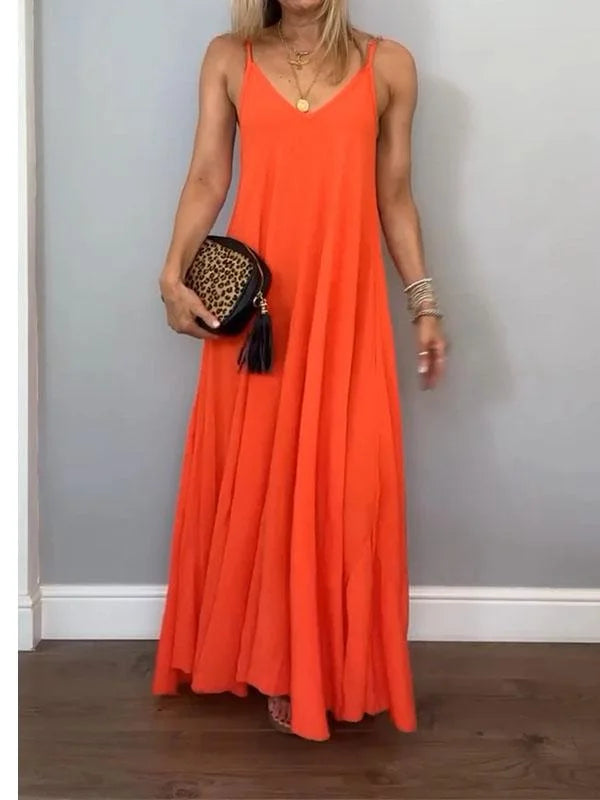 Jolanta – Stilvoll Baumwolle Und Leinen V Ausschnitt Kleid