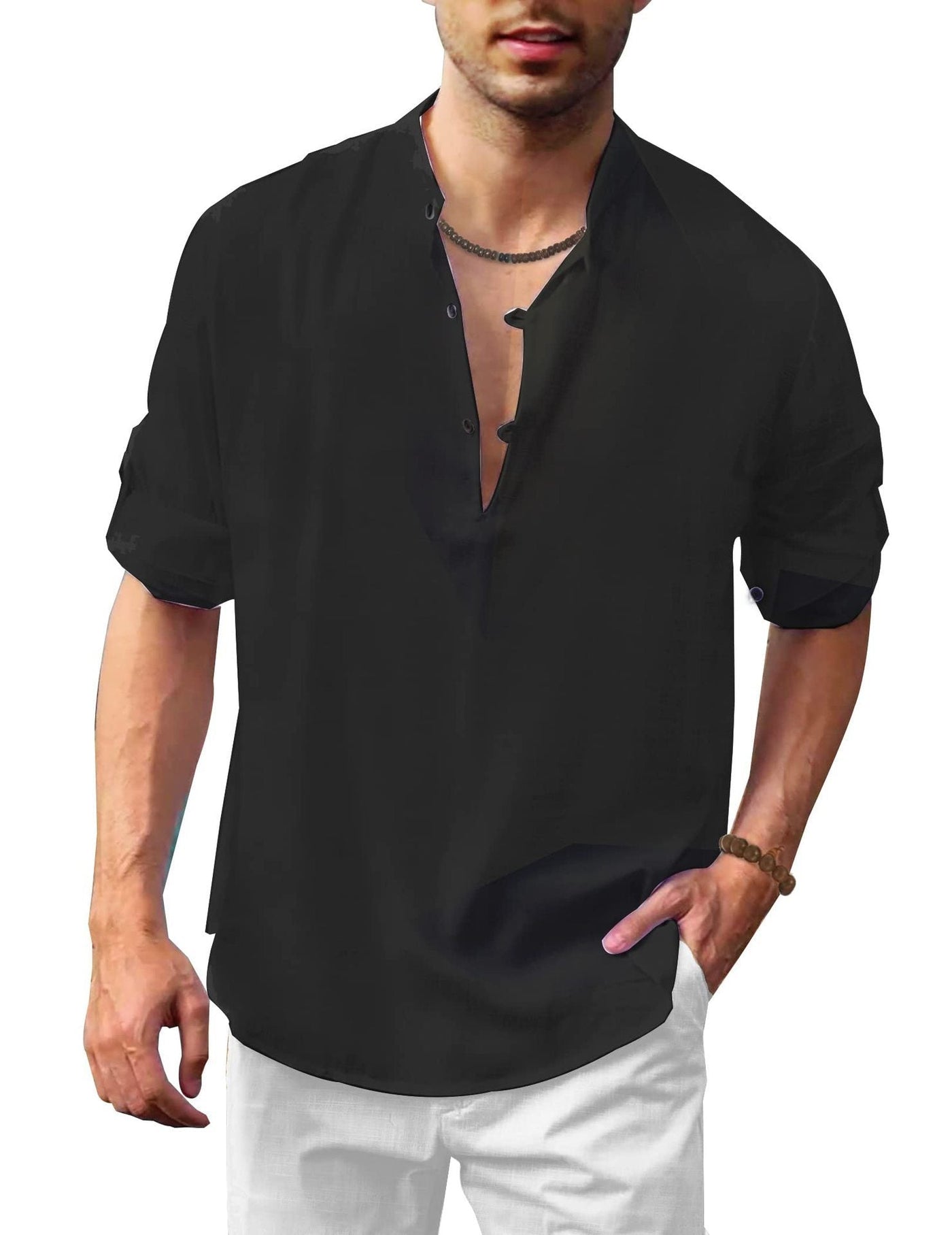 Herren Leinenhemd Freizeit Langarm Pullover Vintage Stil – Ideal für Herbst und Urlaub