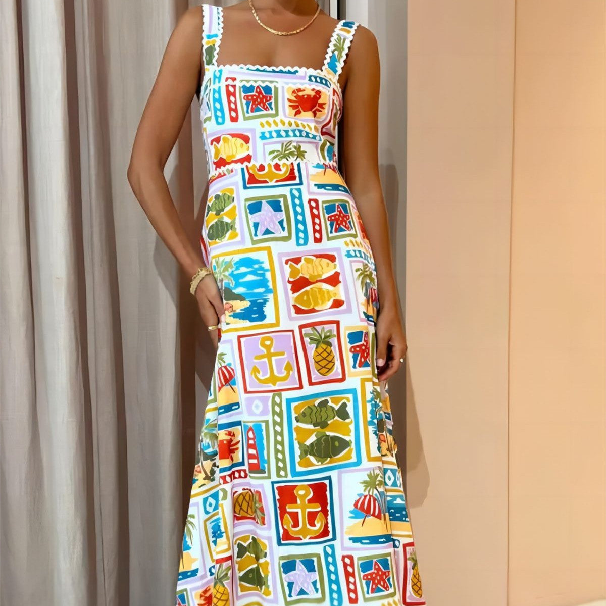 Janet – Mode Graffiti Träger Röhrenkleid