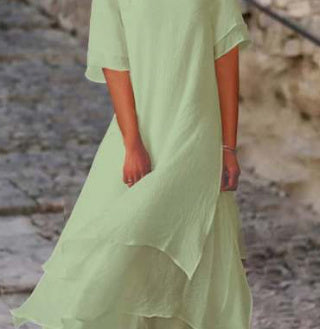 Jacqueline – Modisches lässiges zweilagiges kurzes Kleid mit Rundhalsausschnitt