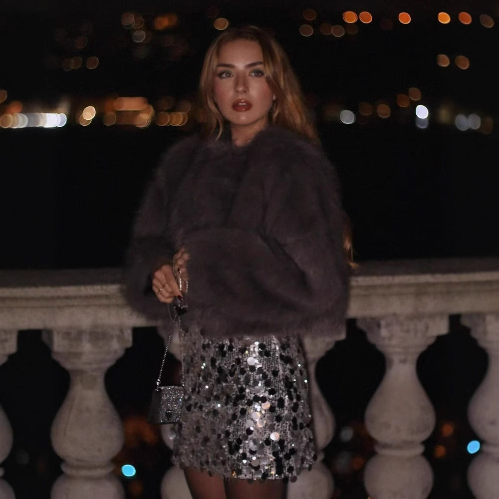 Genevieve - Kunstleder-Pelzjacke Damen-Kurzmantel