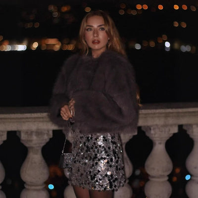 Genevieve - Kunstleder-Pelzjacke Damen-Kurzmantel