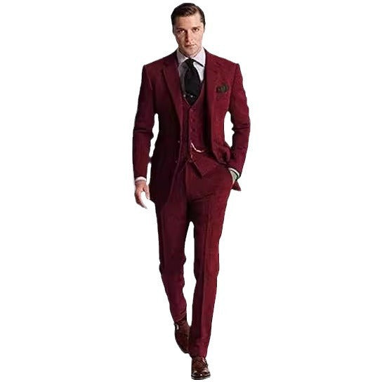 Herren Business Anzug Slim Fit Dreiteiler – Eleganter Herringbone-Look für Büro & Events
