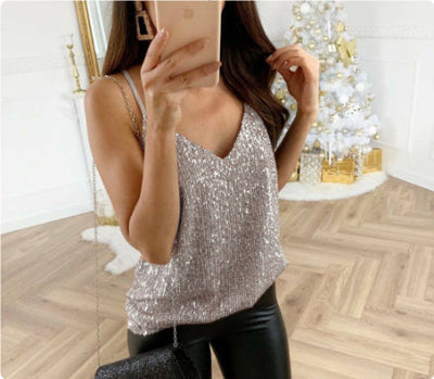 Pamela – Sommer-V-Ausschnitt-Weste mit Pailletten