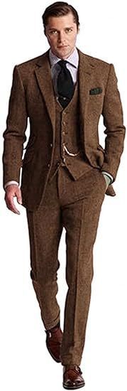 Herren Business Anzug Slim Fit Dreiteiler – Eleganter Herringbone-Look für Büro & Events