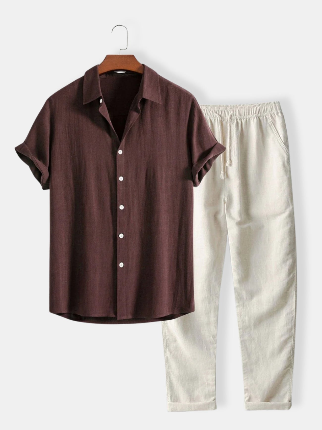 Herren Button Down Hemd Und Kordelzughose Set | Zweiteilig