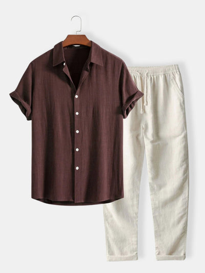 Herren Button Down Hemd Und Kordelzughose Set | Zweiteilig