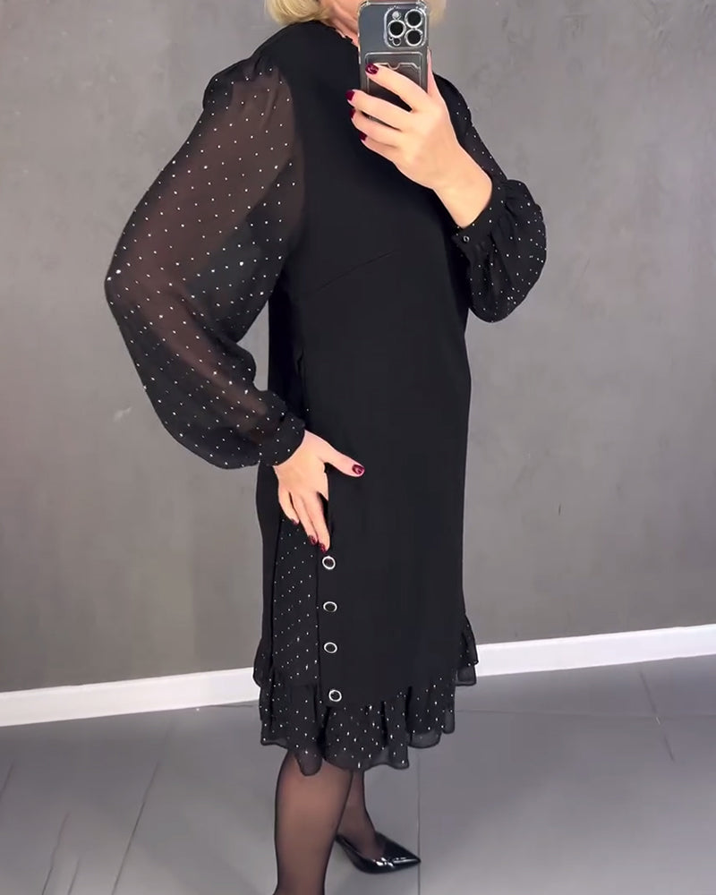 ELIANA | Elegantes Kleid mit transparenten Ärmeln und schmeichelhaftem Schnitt für Herbstanlässe