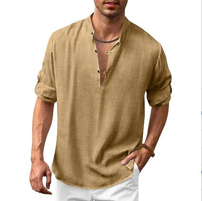 Herren Leinenhemd Freizeit Langarm Pullover Vintage Stil – Ideal für Herbst und Urlaub