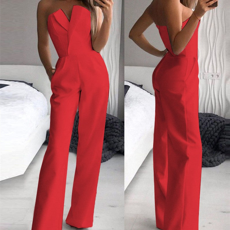 Damen Eleganter Jumpsuit Schulterfrei Weites Bein für Party & Abendveranstaltungen
