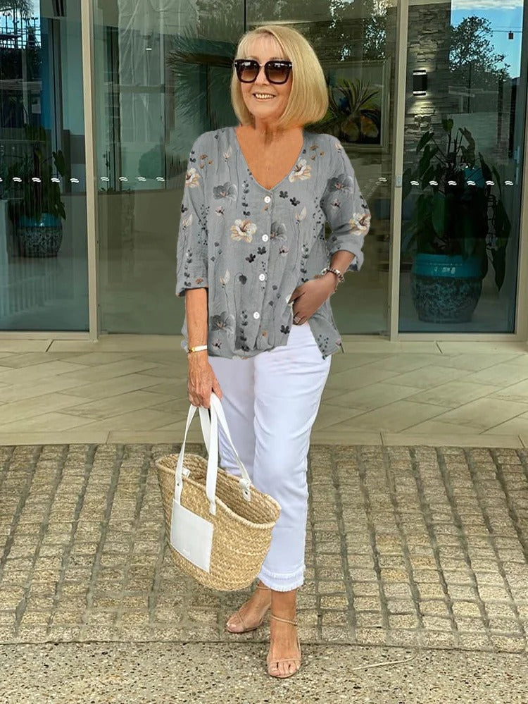 Teresa – Elegante Blumen Bluse Mit Knopf