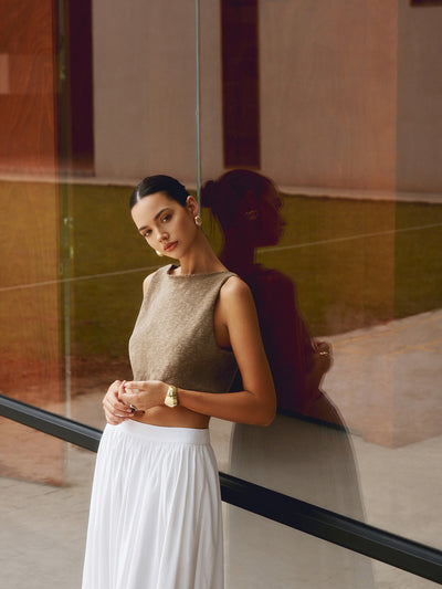 Damen Crop Tanktop aus Baumwollmischung – Ärmelloses Stricktop