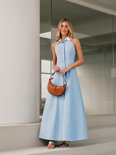 Ärmelloses Maxi-Hemdblusenkleid mit Knöpfen