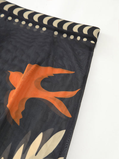 Maxi Mesh Rock mit Vogelprint – Leichtes Strand-Cover-Up