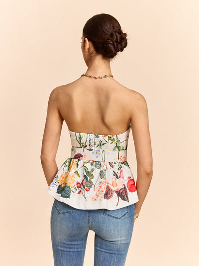 Schulterfreies Blumen-Peplum-Top mit Gürtel – Sommerbluse