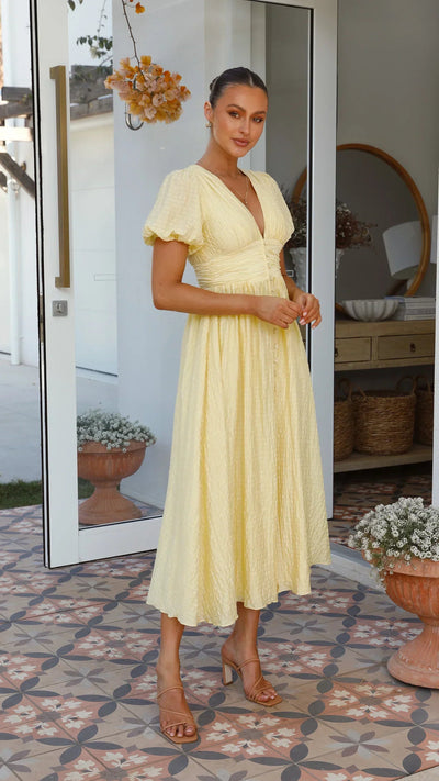 Sneja – Elegantes Knopf Kleid Mit Puffärmeln