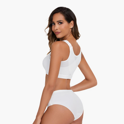 Komfit Stütz Bh | Bequeme X-förmiger Rücken-Haltungs-BH mit breiten Trägern und vorderverschluss