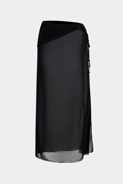 Meredith | Dreiteiliges Bikini-Set mit Wickelband-Design, Perlen-Details und transparentem Pareo