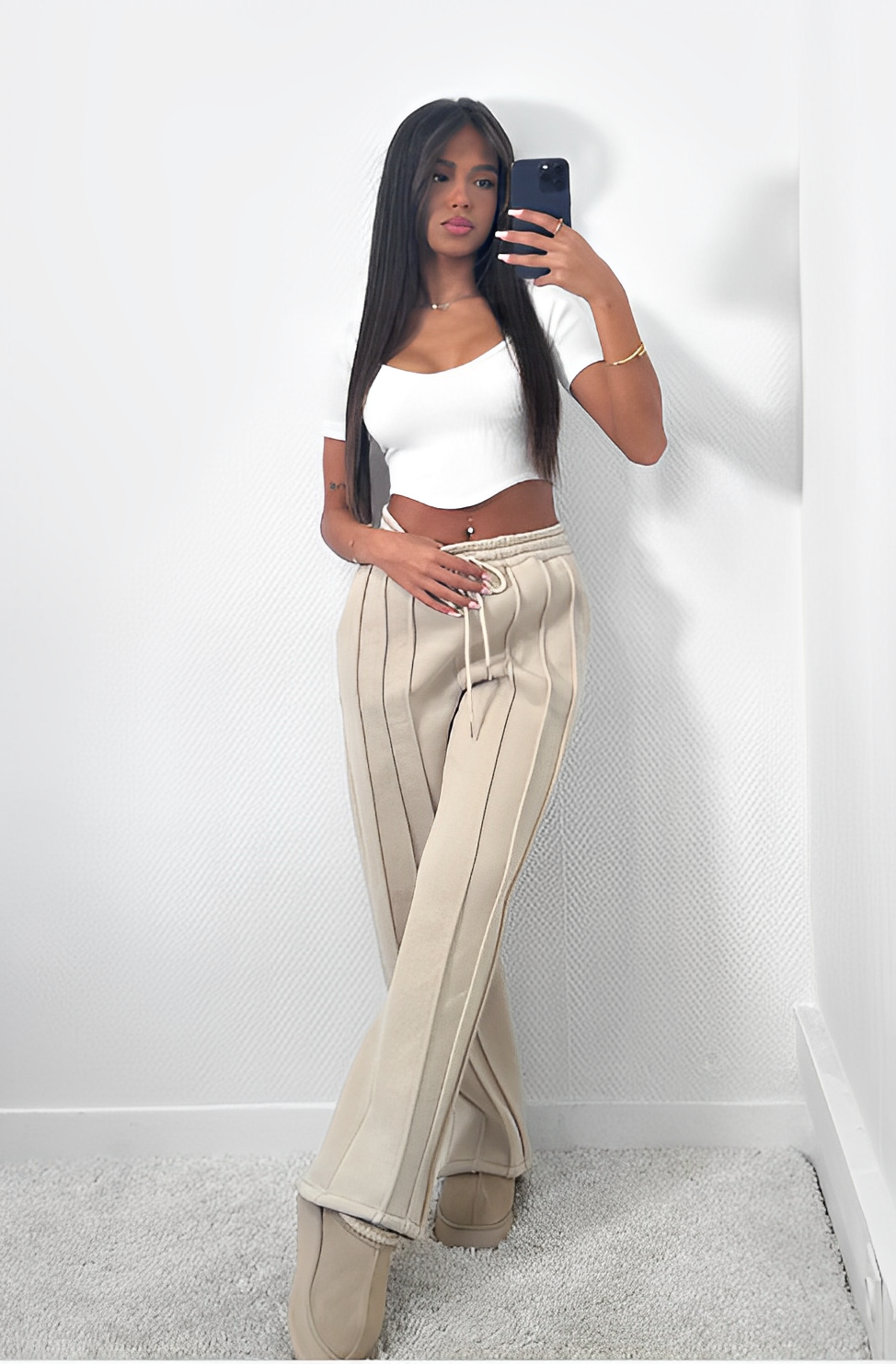 Deluxe - Damen Baumwoll Gestreifte Loose Sweatpants Jogginghose