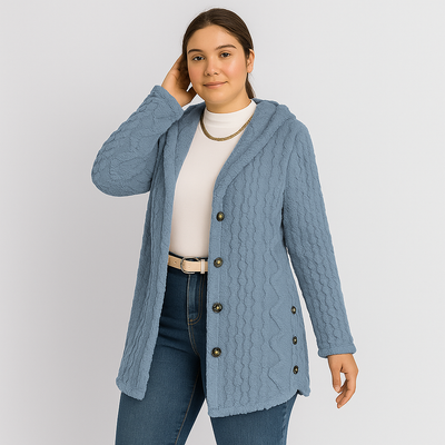 Marlena | Damen Knopf-Front Teddy Hoodie Mantel für Herbst & Winter