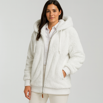 Leila | Lässiger Mantel mit Reißverschluss und Kapuze aus Kunstpelz