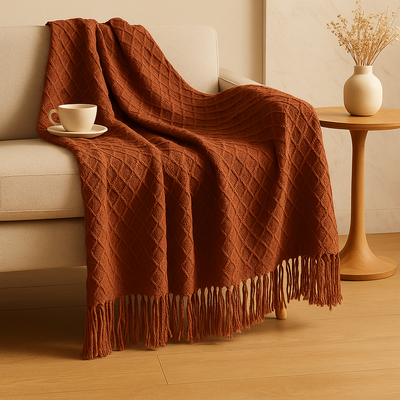 Weiche, gemütliche Überwurfdecke im Vintage-Stil mit geometrischem Muster für Couch und Bett