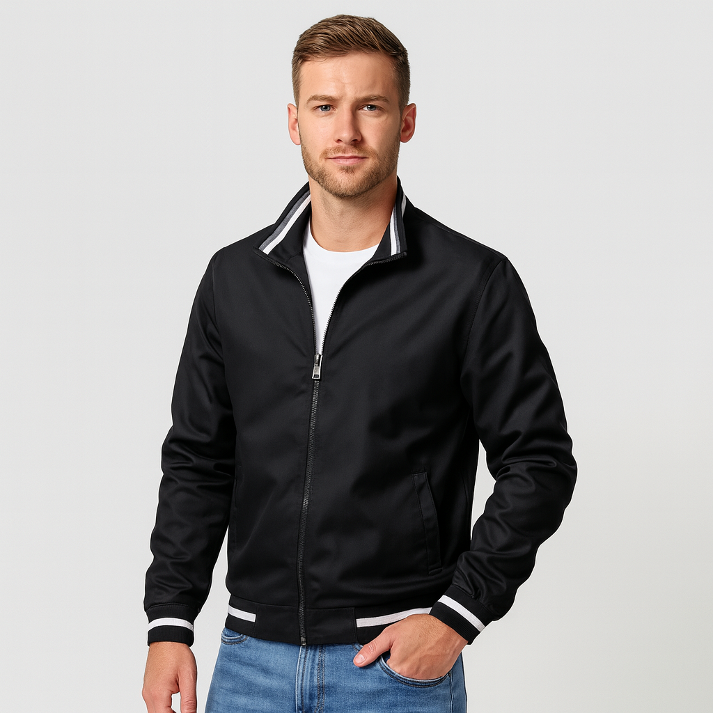 Herren-Bomberjacke mit gestreiftem Besatz