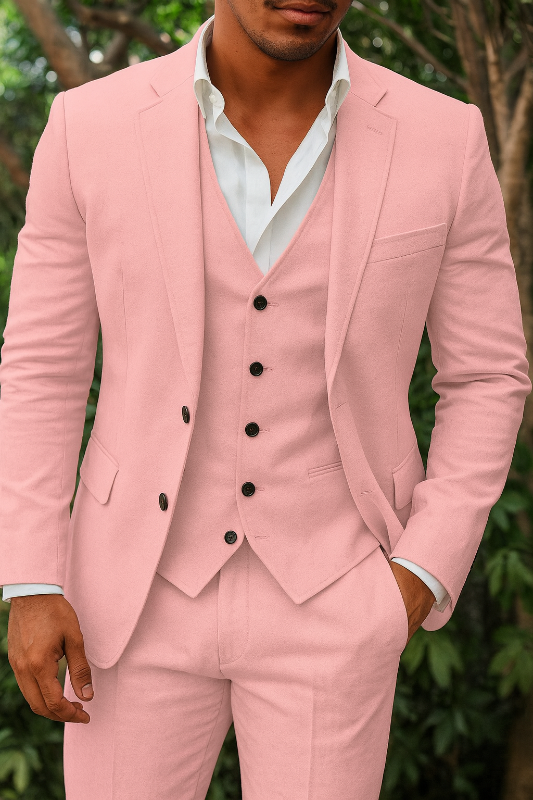 Dreiteiliges Herrenanzugset aus Leinen – Blazer, Weste und Hose, ideal für Hochzeiten und formelle Anlässe