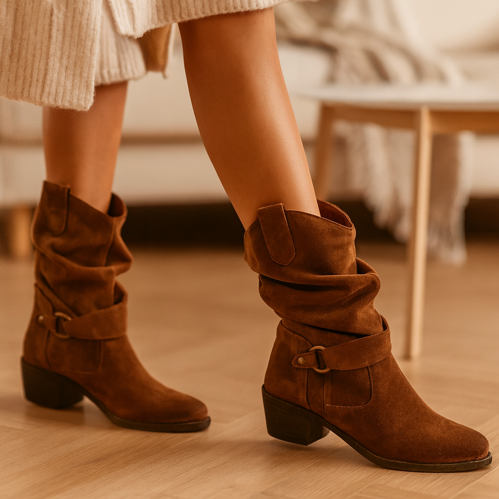 Selene | Flache Winterstiefel aus Wildleder mit seitlichem Reißverschluss