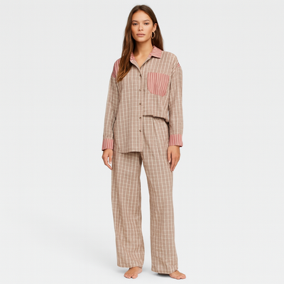 Marcelline | Set aus kariertem Langarmhemd und Hose mit weitem Bein