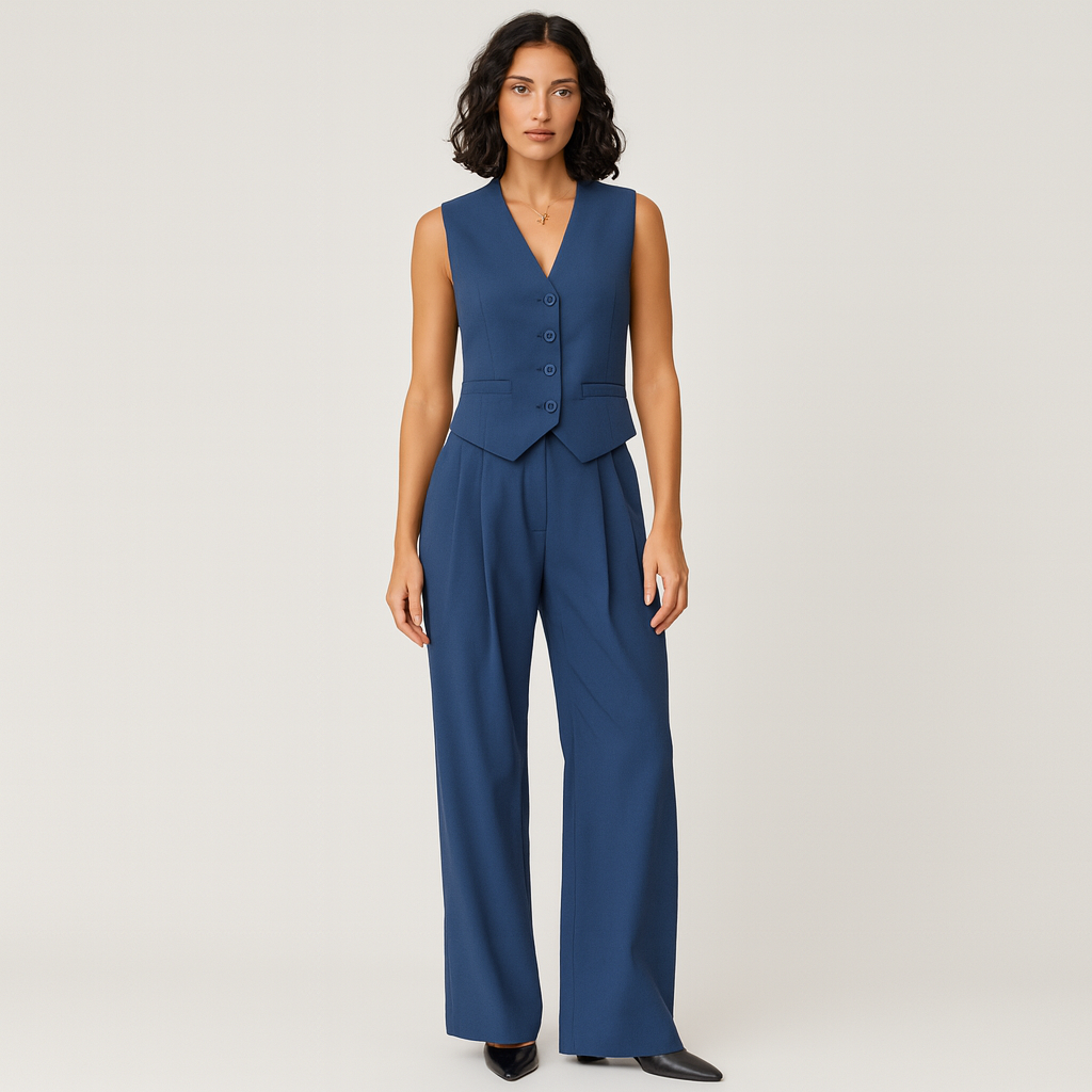 Elegantes 2-teiliges Set für Damen – Ärmelloses Top mit V-Ausschnitt und passende einfarbige Hose