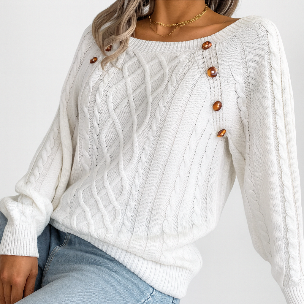 Eleganter Zopfmuster-Pullover – Mit Knopfdetails