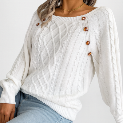 Eleganter Zopfmuster-Pullover – Mit Knopfdetails
