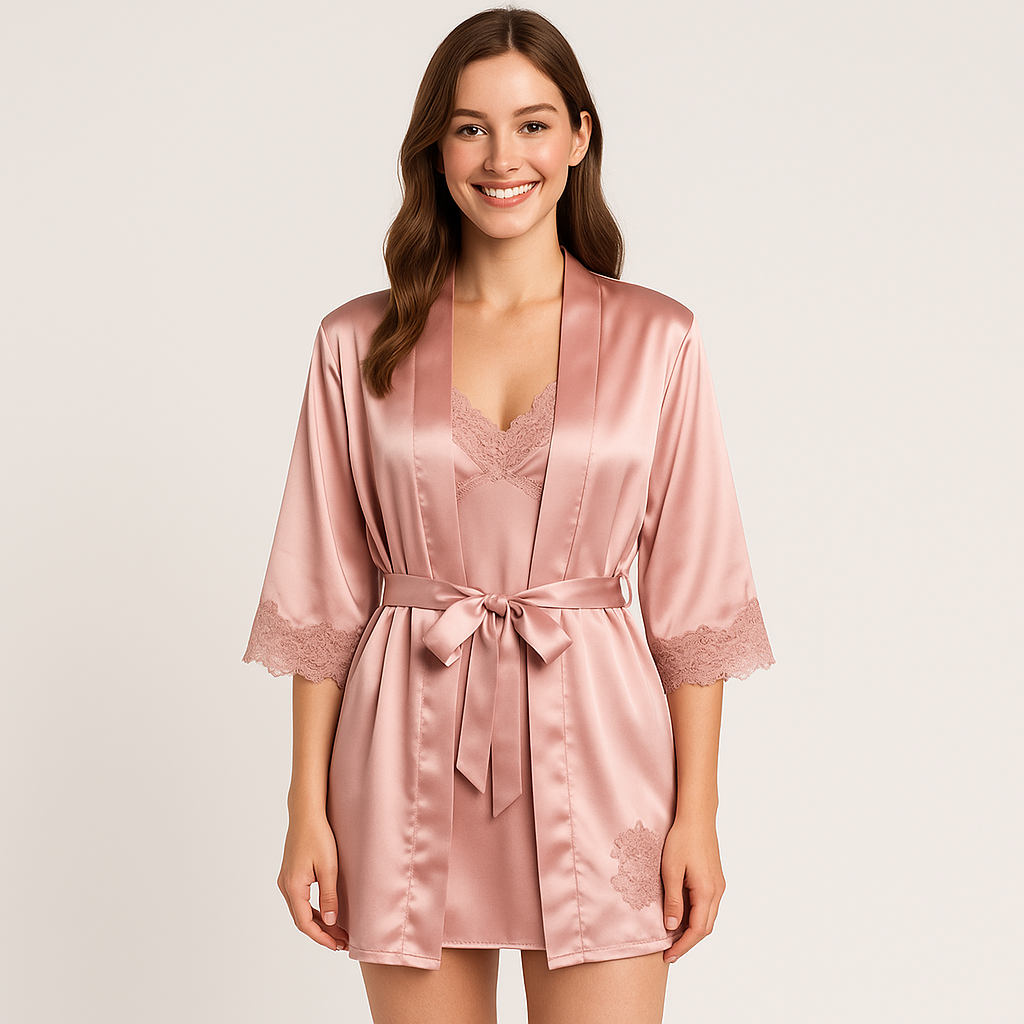 Elegantes 5-in-1-Pyjama-Set für Damen – Premium-Loungewear-Set mit Bademantel und passenden Teilen