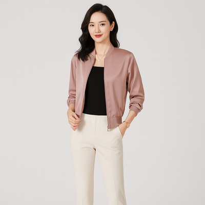 Fliegerblouson aus Satin für Damen – lockere Passform, Reißverschluss, Allwetterstil