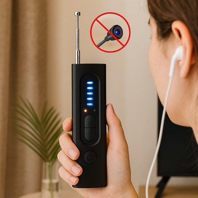 3-in-1-Spionagekamera-Detektor – Einstellbare Empfindlichkeit, LED-Licht & Vibrationsalarm